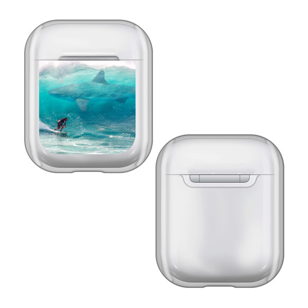 Dave Loblaw Art Mix Shark Surfer Clear Hard Crystal Cover Case for Apple AirPods 1 1st Gen / 2 2nd Gen Charging Case