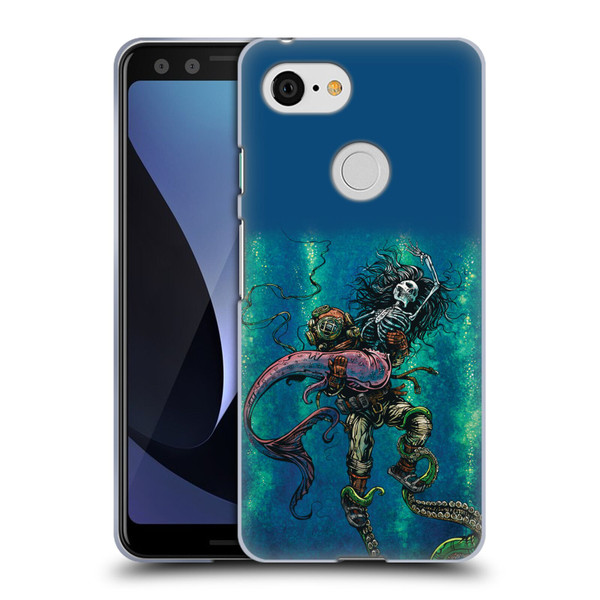 David Lozeau Colourful Grunge Diver And Mermaid Soft Gel Case for Google Pixel 3