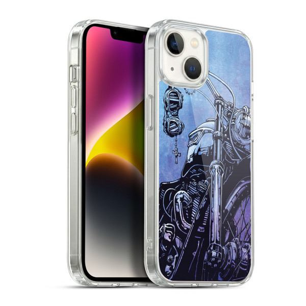 David Lozeau Skeleton Grunge Motorcycle Soft Gel Case for Apple iPhone 14 Plus & MagSafe