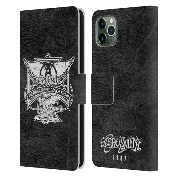 Aerosmith Black And White 1987 Permanent Vacation Leather Book Wallet Case Cover For Apple iPhone 11 Pro Max