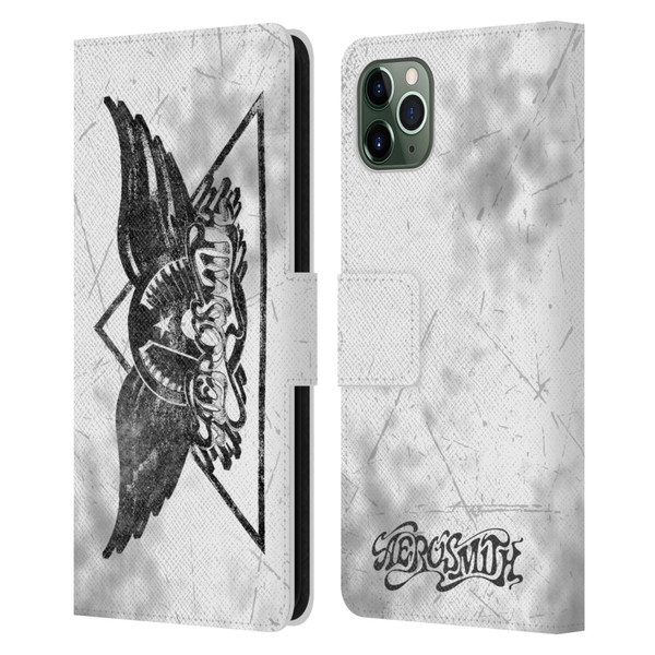 Aerosmith Black And White Triangle Winged Logo Leather Book Wallet Case Cover For Apple iPhone 11 Pro Max