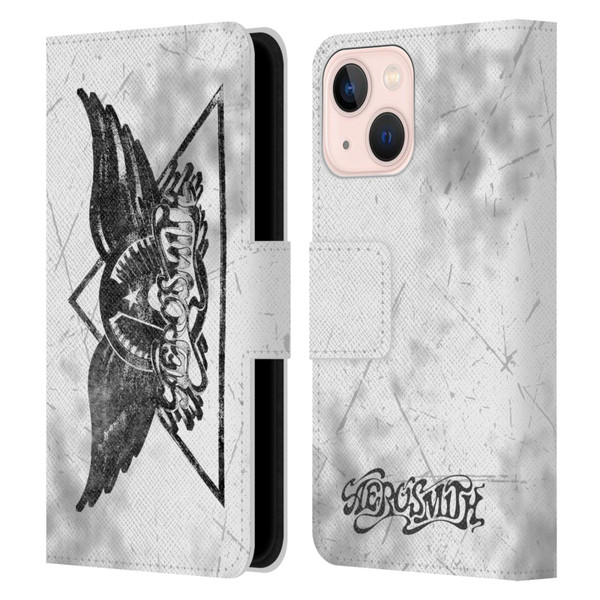 Aerosmith Black And White Triangle Winged Logo Leather Book Wallet Case Cover For Apple iPhone 13 Mini