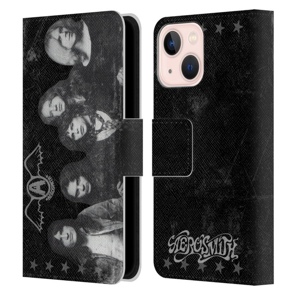Aerosmith Black And White Vintage Photo Leather Book Wallet Case Cover For Apple iPhone 13 Mini