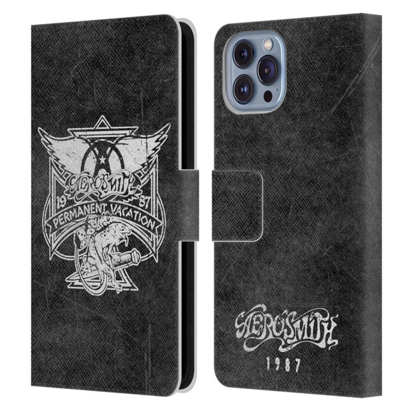Aerosmith Black And White 1987 Permanent Vacation Leather Book Wallet Case Cover For Apple iPhone 14