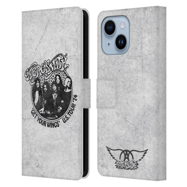 Aerosmith Black And White Get Your Wings US Tour Leather Book Wallet Case Cover For Apple iPhone 14 Plus