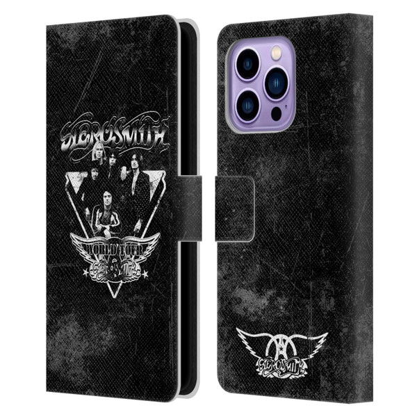 Aerosmith Black And White World Tour Leather Book Wallet Case Cover For Apple iPhone 14 Pro Max