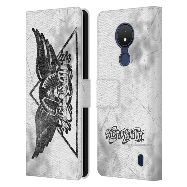 Aerosmith Black And White Triangle Winged Logo Leather Book Wallet Case Cover For Nokia C21