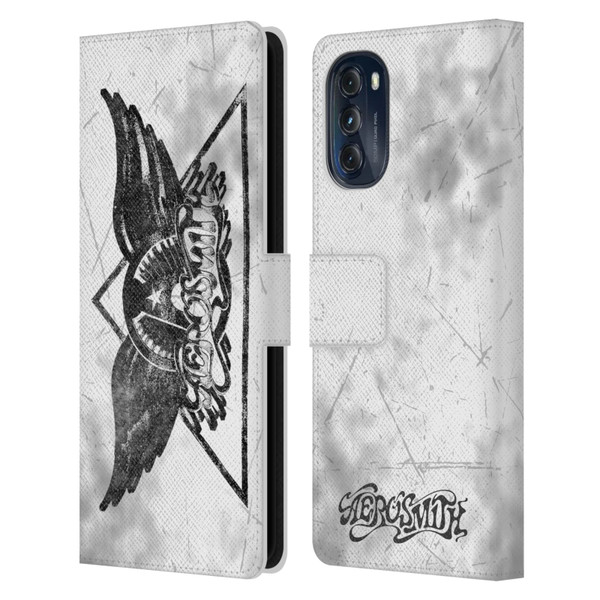 Aerosmith Black And White Triangle Winged Logo Leather Book Wallet Case Cover For Motorola Moto G (2022)