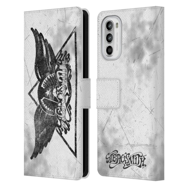 Aerosmith Black And White Triangle Winged Logo Leather Book Wallet Case Cover For Motorola Moto G52