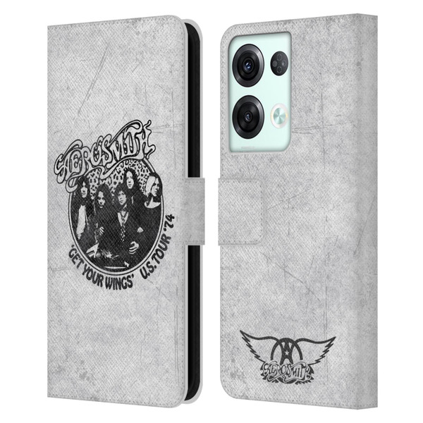 Aerosmith Black And White Get Your Wings US Tour Leather Book Wallet Case Cover For OPPO Reno8 Pro