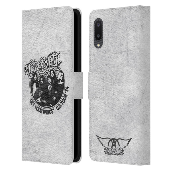 Aerosmith Black And White Get Your Wings US Tour Leather Book Wallet Case Cover For Samsung Galaxy A02/M02 (2021)