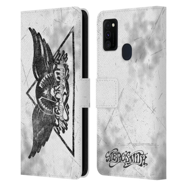 Aerosmith Black And White Triangle Winged Logo Leather Book Wallet Case Cover For Samsung Galaxy M30s (2019)/M21 (2020)