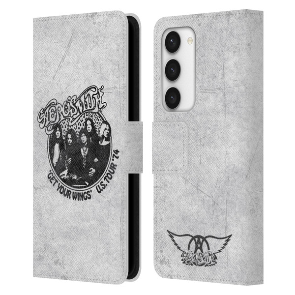Aerosmith Black And White Get Your Wings US Tour Leather Book Wallet Case Cover For Samsung Galaxy S23 5G