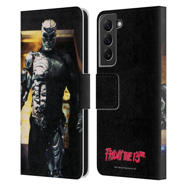 Friday the 13th: Jason X Comic Art And Logos Jason Cyborg Leather Book Wallet Case Cover For Samsung Galaxy S22+ 5G