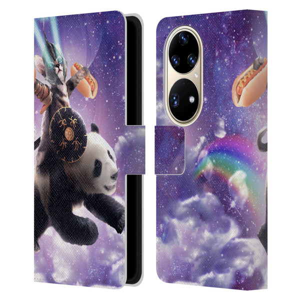 Random Galaxy Mixed Designs Warrior Cat Riding Panda Leather Book Wallet Case Cover For Huawei P50 Pro