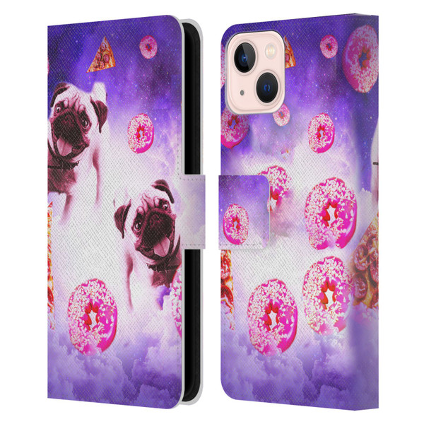 Random Galaxy Mixed Designs Pugs Pizza & Donut Leather Book Wallet Case Cover For Apple iPhone 13