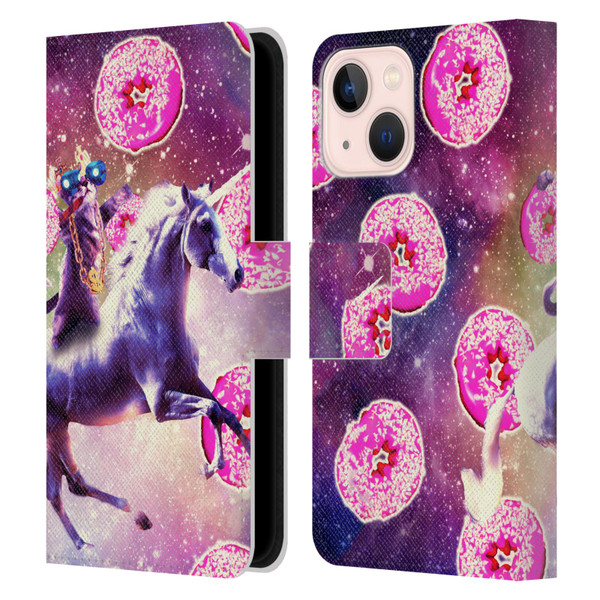 Random Galaxy Mixed Designs Thug Cat Riding Unicorn Leather Book Wallet Case Cover For Apple iPhone 13 Mini