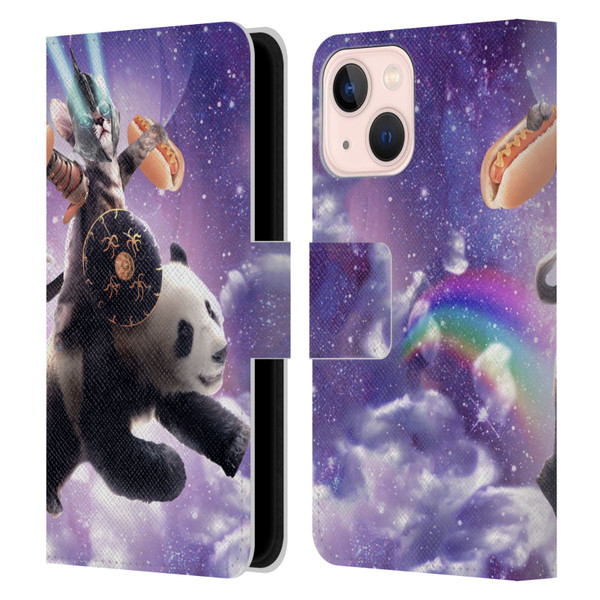 Random Galaxy Mixed Designs Warrior Cat Riding Panda Leather Book Wallet Case Cover For Apple iPhone 13 Mini