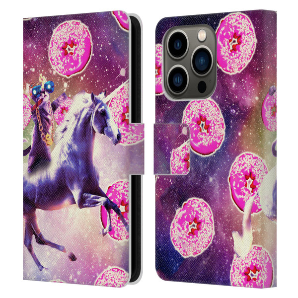 Random Galaxy Mixed Designs Thug Cat Riding Unicorn Leather Book Wallet Case Cover For Apple iPhone 14 Pro