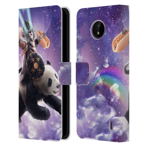 Random Galaxy Mixed Designs Warrior Cat Riding Panda Leather Book Wallet Case Cover For Nokia C10 / C20