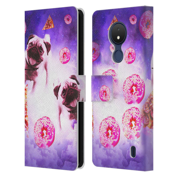 Random Galaxy Mixed Designs Pugs Pizza & Donut Leather Book Wallet Case Cover For Nokia C21