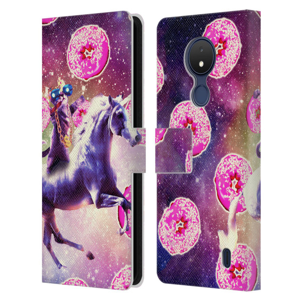 Random Galaxy Mixed Designs Thug Cat Riding Unicorn Leather Book Wallet Case Cover For Nokia C21