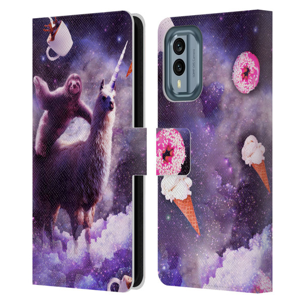 Random Galaxy Mixed Designs Sloth Riding Unicorn Leather Book Wallet Case Cover For Nokia X30