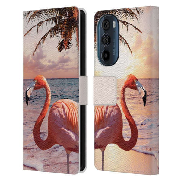 Random Galaxy Mixed Designs Flamingos & Palm Trees Leather Book Wallet Case Cover For Motorola Edge 30