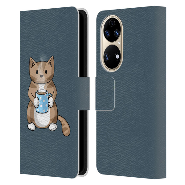 Beth Wilson Doodlecats Coffee Drinking Leather Book Wallet Case Cover For Huawei P50