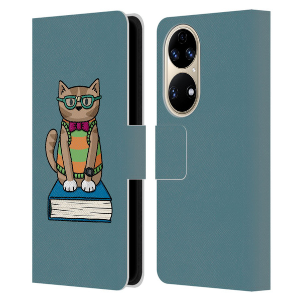 Beth Wilson Doodlecats Nerd Leather Book Wallet Case Cover For Huawei P50