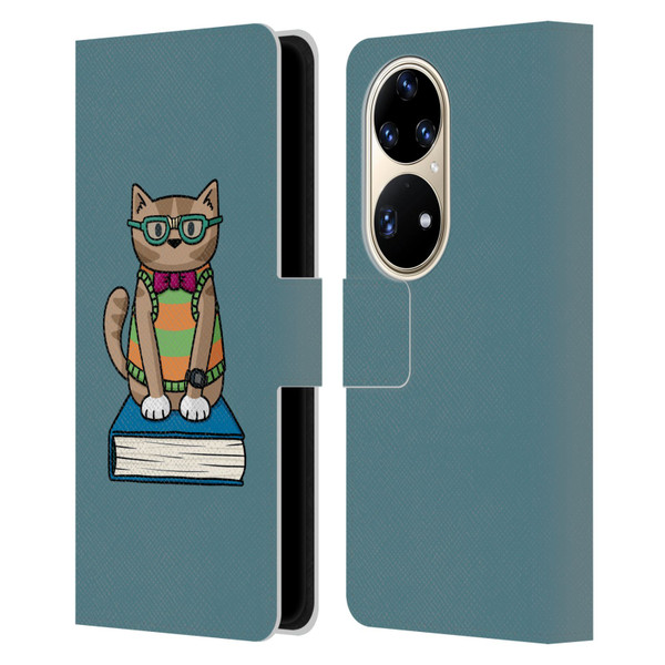 Beth Wilson Doodlecats Nerd Leather Book Wallet Case Cover For Huawei P50 Pro