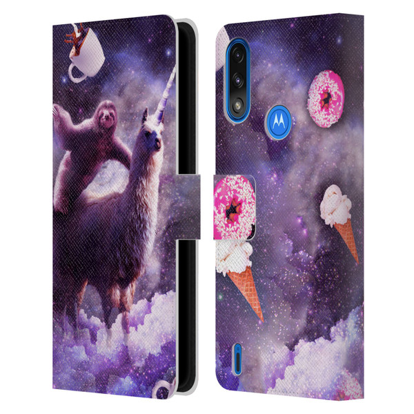Random Galaxy Mixed Designs Sloth Riding Unicorn Leather Book Wallet Case Cover For Motorola Moto E7 Power / Moto E7i Power