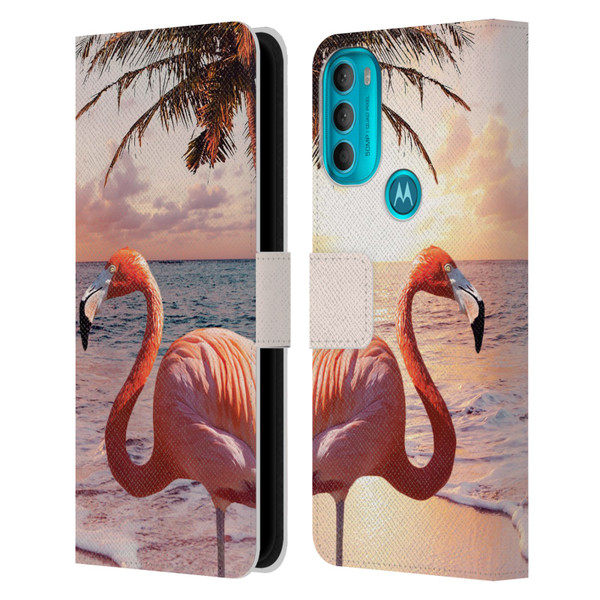 Random Galaxy Mixed Designs Flamingos & Palm Trees Leather Book Wallet Case Cover For Motorola Moto G71 5G