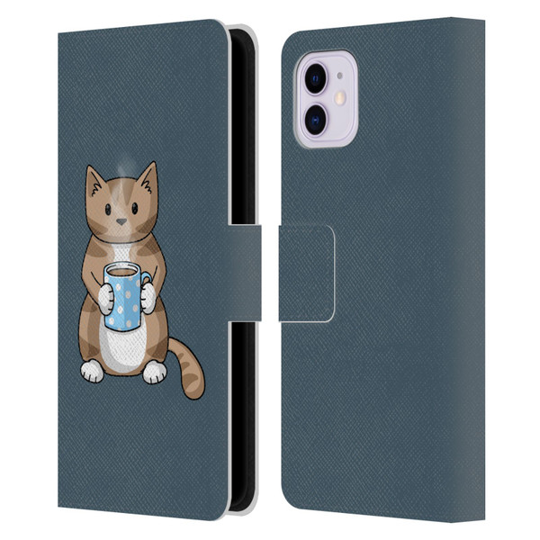Beth Wilson Doodlecats Coffee Drinking Leather Book Wallet Case Cover For Apple iPhone 11