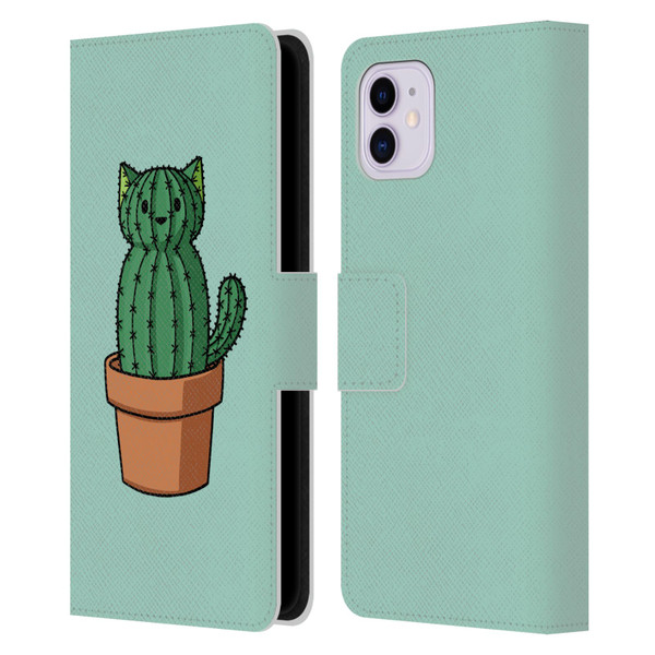 Beth Wilson Doodlecats Cactus Leather Book Wallet Case Cover For Apple iPhone 11