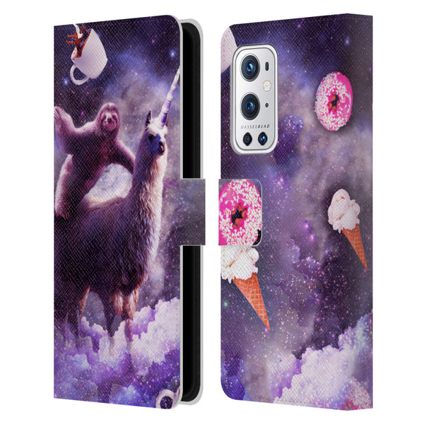 Random Galaxy Mixed Designs Sloth Riding Unicorn Leather Book Wallet Case Cover For OnePlus 9 Pro