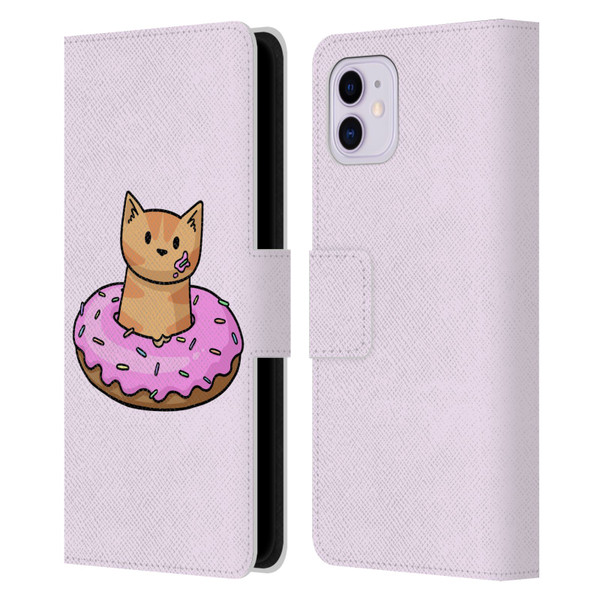 Beth Wilson Doodlecats Donut Leather Book Wallet Case Cover For Apple iPhone 11