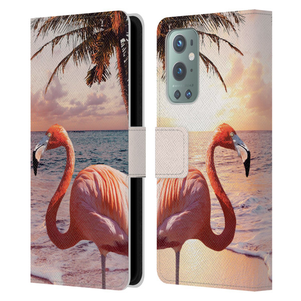 Random Galaxy Mixed Designs Flamingos & Palm Trees Leather Book Wallet Case Cover For OnePlus 9