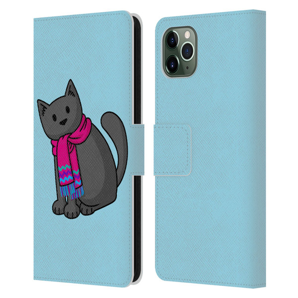 Beth Wilson Doodlecats Cold In A Scarf Leather Book Wallet Case Cover For Apple iPhone 11 Pro Max