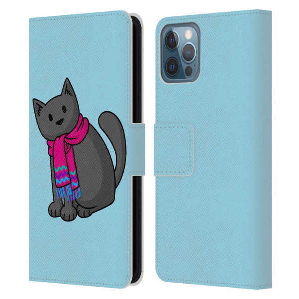 Beth Wilson Doodlecats Cold In A Scarf Leather Book Wallet Case Cover For Apple iPhone 12 / iPhone 12 Pro