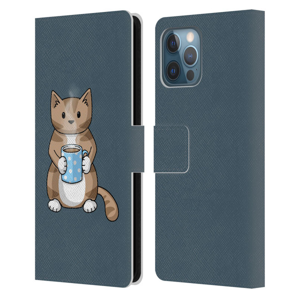 Beth Wilson Doodlecats Coffee Drinking Leather Book Wallet Case Cover For Apple iPhone 12 Pro Max