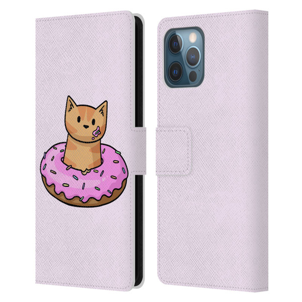 Beth Wilson Doodlecats Donut Leather Book Wallet Case Cover For Apple iPhone 12 Pro Max