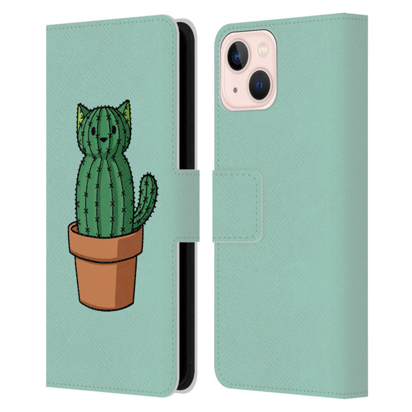Beth Wilson Doodlecats Cactus Leather Book Wallet Case Cover For Apple iPhone 13