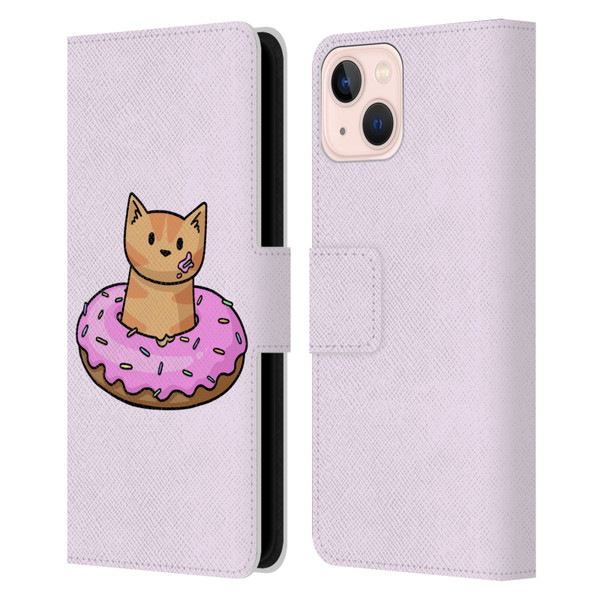 Beth Wilson Doodlecats Donut Leather Book Wallet Case Cover For Apple iPhone 13