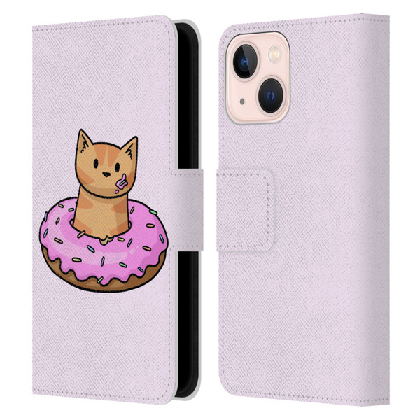 Beth Wilson Doodlecats Donut Leather Book Wallet Case Cover For Apple iPhone 13 Mini