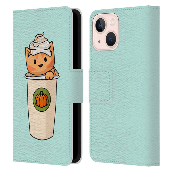 Beth Wilson Doodlecats Pumpkin Spice Latte Leather Book Wallet Case Cover For Apple iPhone 13 Mini