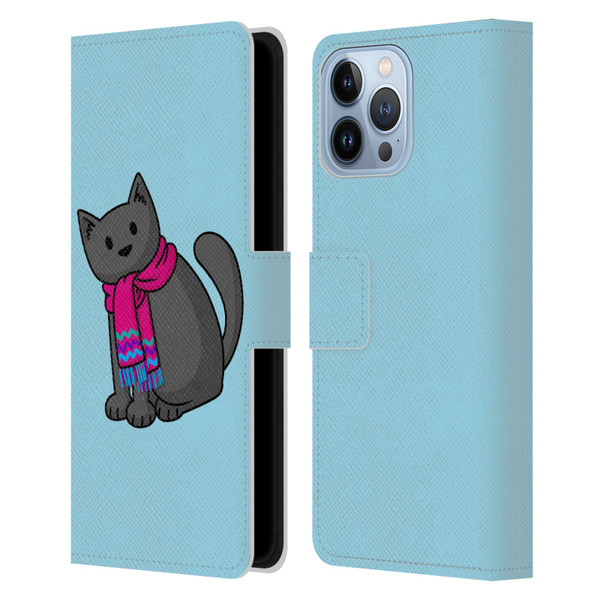 Beth Wilson Doodlecats Cold In A Scarf Leather Book Wallet Case Cover For Apple iPhone 13 Pro Max