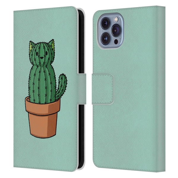 Beth Wilson Doodlecats Cactus Leather Book Wallet Case Cover For Apple iPhone 14