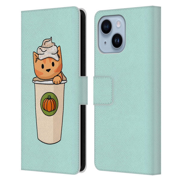 Beth Wilson Doodlecats Pumpkin Spice Latte Leather Book Wallet Case Cover For Apple iPhone 14 Plus