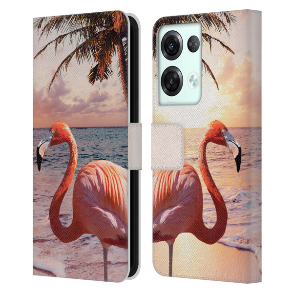 Random Galaxy Mixed Designs Flamingos & Palm Trees Leather Book Wallet Case Cover For OPPO Reno8 Pro